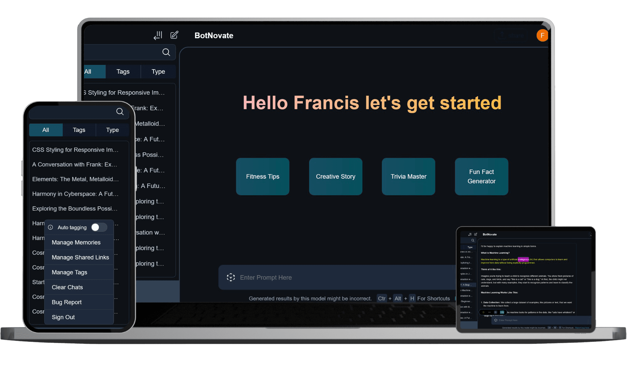 repsonsive website design. Botnovate UI mockup